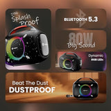 Toreto Smash -2 Boombox 80W Wireless Portable Party Speaker with Bluetooth 5.3 | Dazzling RGB Light, Support TWS/USB/TF Card/AUX Input/Rechargable Wireless Mic (Black)