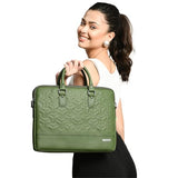 Vaku Luxos® Ramona 15 Inch Laptop Bag Leather Collection Messenger Organizer Shoulder Sling Office Bag for Men & Women With Adjustable Strap for Laptop and MacBook up to 15" (Green)