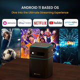 Portronics Pico 12 Portable Smart Projector with Android 11, 4K Ultra HD Support, Rechargeable, 3200 Lumens, DLP Technology, 120" Max Display, Auto Keystoning, 5W Speaker (Black)