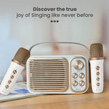 Toreto Retromini Wireless Bluetooth Speaker 14watt with Dual Wireless Karaoke Mic | Fast Charging | Voice Changing Feature | Deep Bass I USB I TWS I Aux I Outdoor Speaker | Carrying Strap