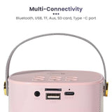Toreto Jukebox Wireless Bluetooth Speaker 10W with Wireless Karaoke MIc IVoice Changing Feature | Deep Bass I USB I TWS I AUX I Outdoor Speaker with Carrying Strap (Pink)