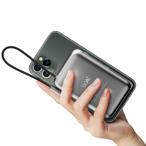 boAt Energyshroom PB330 MagnaCharge 10000 mAh Magnetic Wireless Power Bank w/ 15W Wireless Charging, Metal Stand,Magnacharge Ring for iPhone and Android Phones w/Wireless Charge(Black)