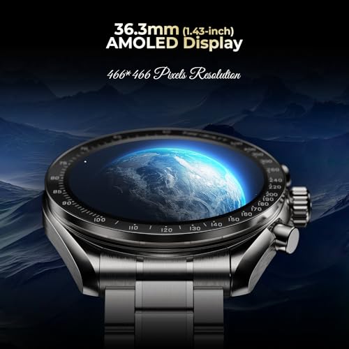 Fire-Boltt Moonwatch 36.3mm (1.43 inch) AMOLED Display, Wireless Charging, Metallic Frame, Stainless Steel Luxury Straps, Complete Health Suite, Bluetooth Calling, Sports Modes