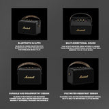 Marshall Kilburn II Portable Bluetooth Speaker with 20+ Hours of Portable Playtime, (360° Sound), Water-Resistant (IPX2) Black & Brass.