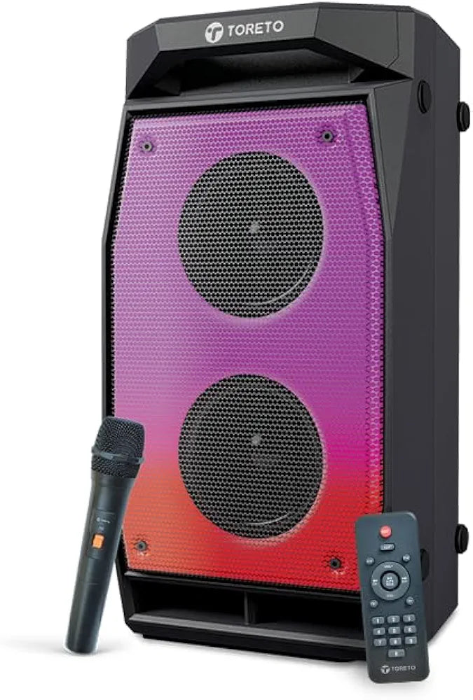 Toreto Evolve Pro 60Watt Wireless Bluetooth Party Speaker with Karaoke Mic, HD Bass, EQ Modes, TWS, Dynamic RGB Lights, mic Input, BT 5.3v, AUX in, Type C Charging  