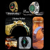 Fire-Boltt Avalanche Luxury Watch, Bluetooth Calling Smart Watch with 1.28” HD Display, 2 Button Pushers, Voice Assistance, Multiple Sports Modes, Health Suite, IP67 Resistance (Gold Black)