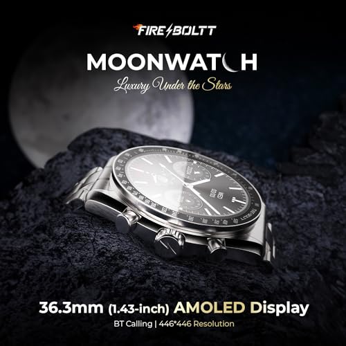 Fire-Boltt Moonwatch 36.3mm (1.43 inch) AMOLED Display, Wireless Charging, Metallic Frame, Stainless Steel Luxury Straps, Complete Health Suite, Bluetooth Calling, Sports Modes