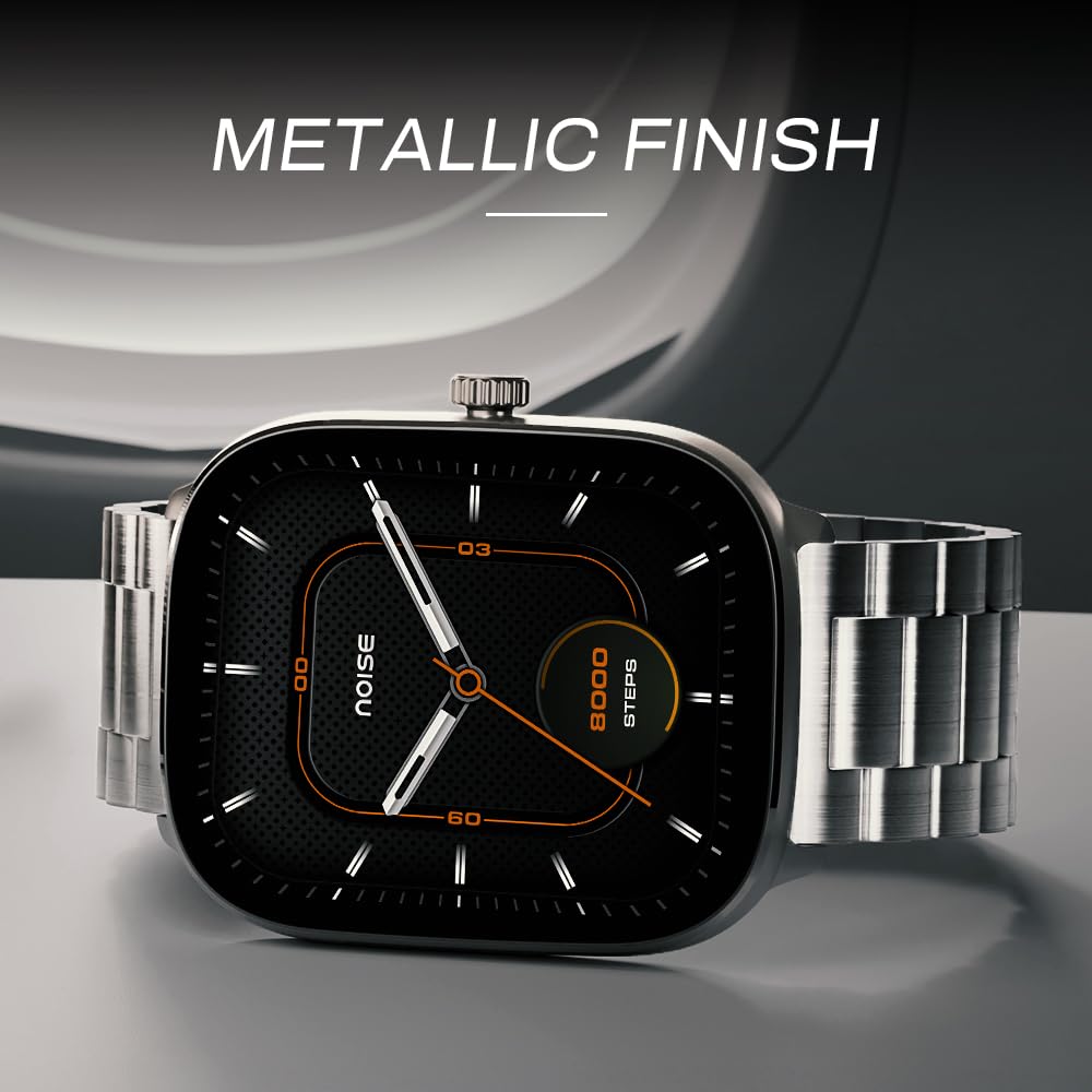 Noise New Macro Smart Watch with 2.0” HD Display,Metallic Finish BT Calling, Functional Crown, 7 Days Battery Life, Sleep Tracking, 200+ Watch Faces (Elite Black)