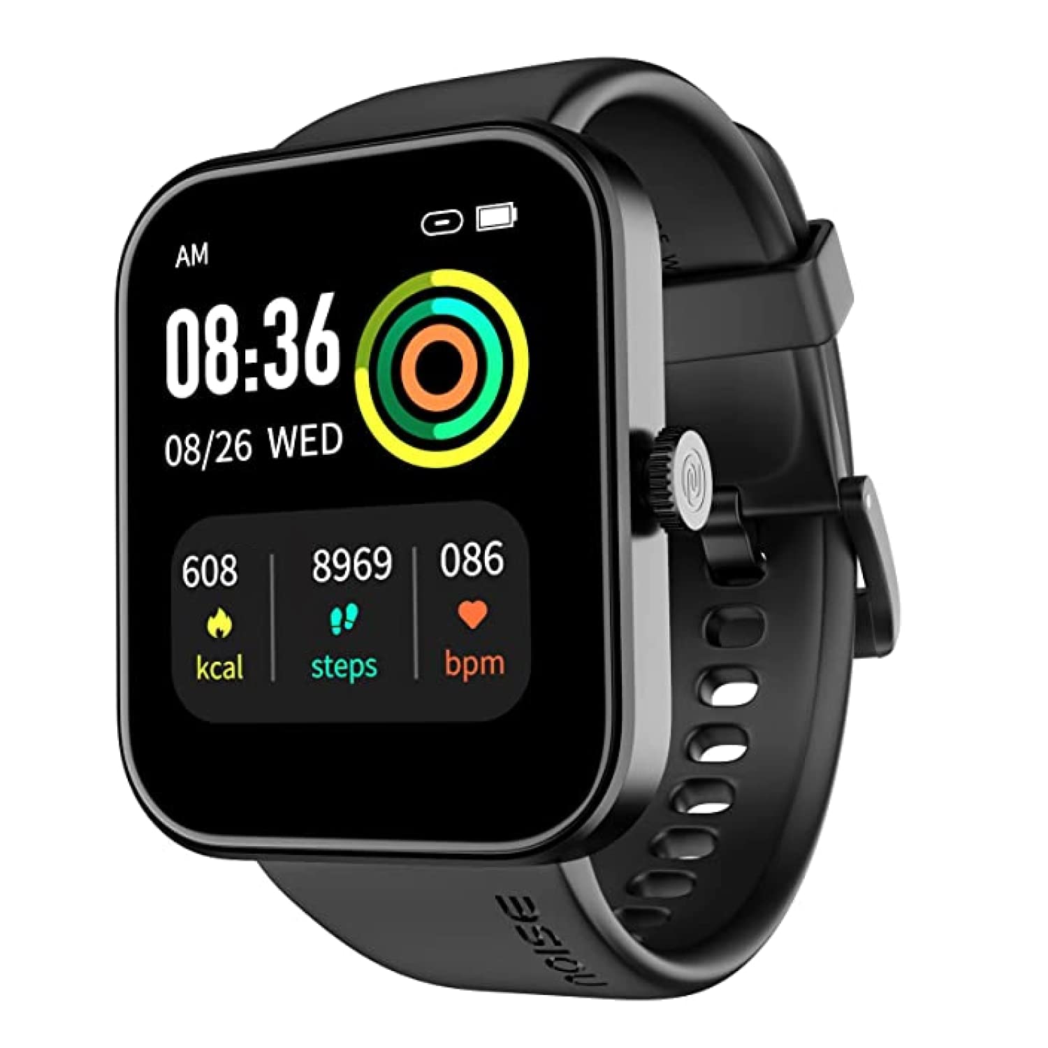 Noise New Macro Smart Watch with 2.0” HD Display,Metallic Finish BT Calling, Functional Crown, 7 Days Battery Life, Sleep Tracking, 200+ Watch Faces (Elite Black)