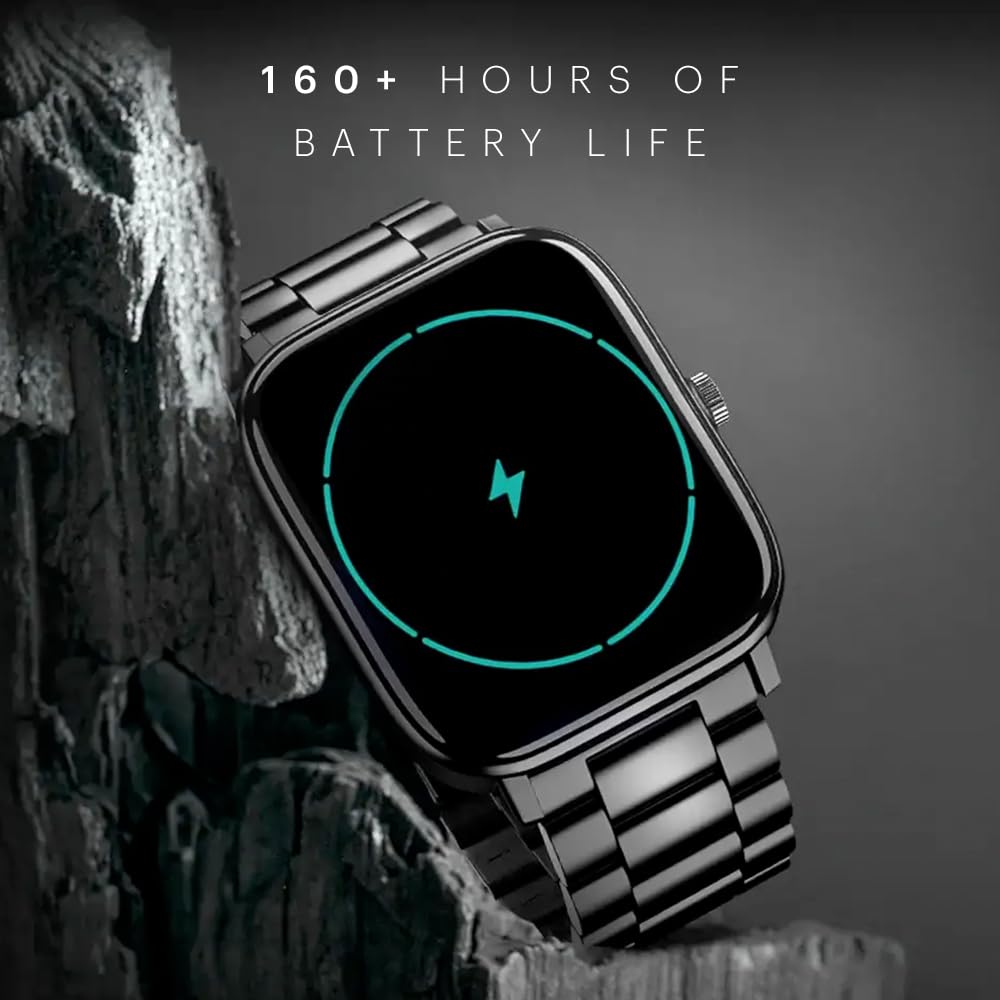 Noise New Macro Smart Watch with 2.0” HD Display,Metallic Finish BT Calling, Functional Crown, 7 Days Battery Life, Sleep Tracking, 200+ Watch Faces (Elite Black)
