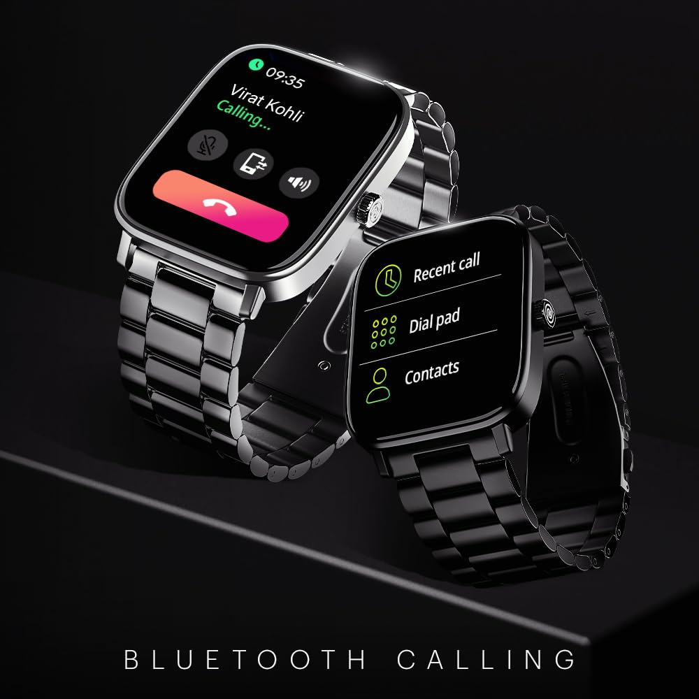 Noise New Macro Smart Watch with 2.0” HD Display,Metallic Finish BT Calling, Functional Crown, 7 Days Battery Life, Sleep Tracking, 200+ Watch Faces (Elite Black)