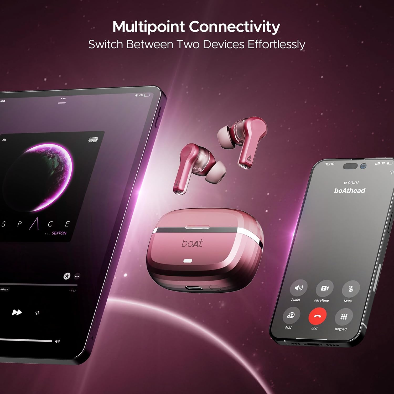 boAt Nirvana Space Truly Wireless in-Ear Earbuds w/ 360º Spatial Audio, ANC (~32dB),100HRS Playback,4 Mics w/AI-ENx™,in-Ear Detection,DLC Drivers, Multipoint Connectivity Ear Buds TWS (Cosmic Black)