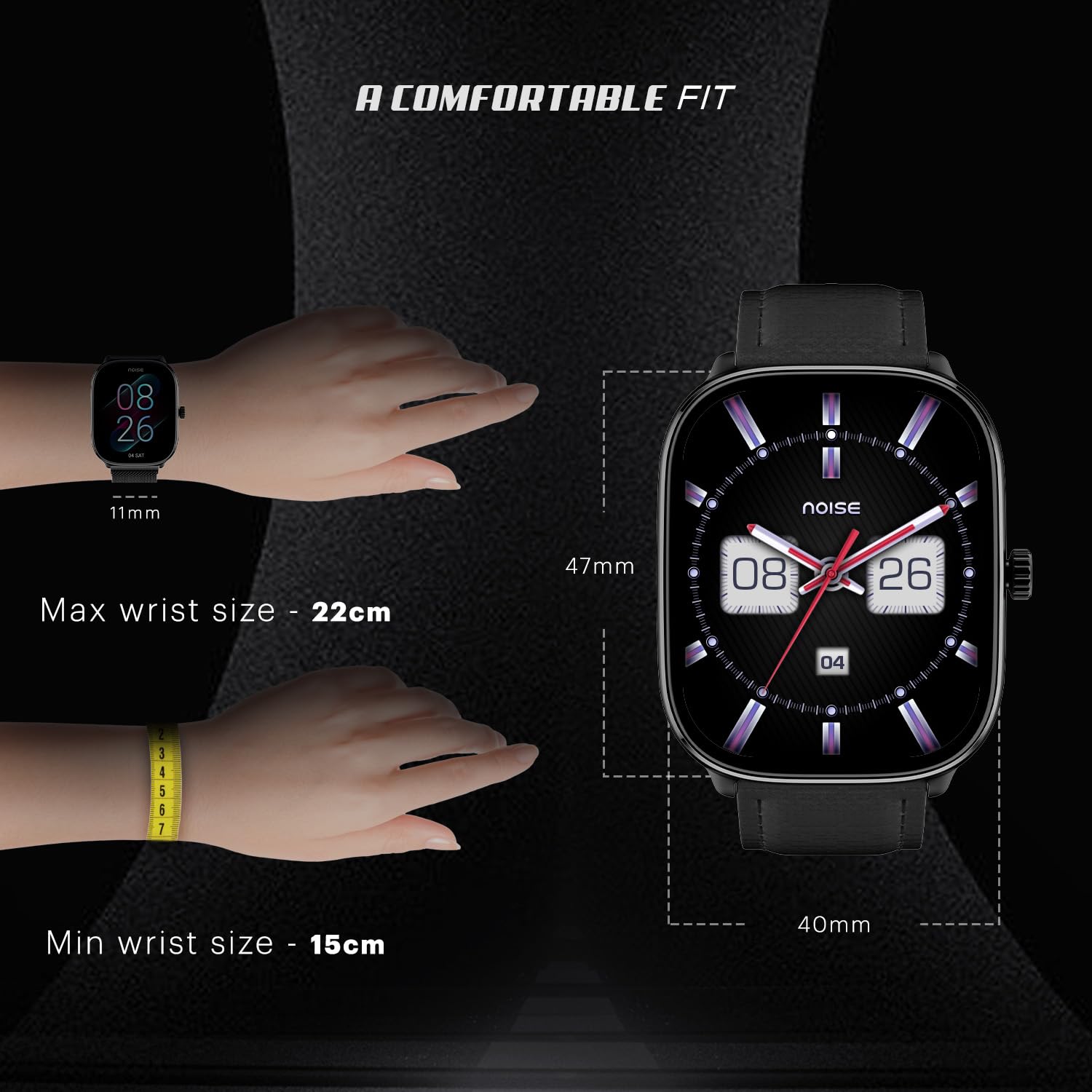 Noise New Macro Smart Watch with 2.0” HD Display,Metallic Finish BT Calling, Functional Crown, 7 Days Battery Life, Sleep Tracking, 200+ Watch Faces (Elite Black)