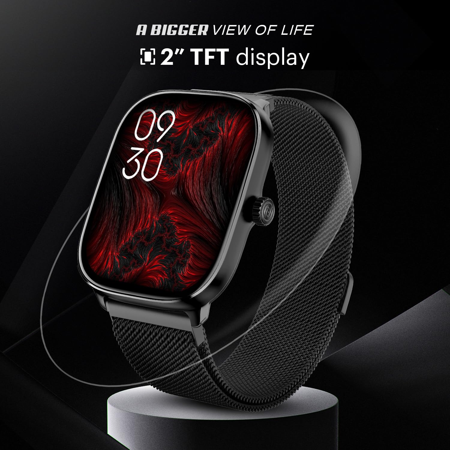 Noise New Macro Smart Watch with 2.0” HD Display,Metallic Finish BT Calling, Functional Crown, 7 Days Battery Life, Sleep Tracking, 200+ Watch Faces (Elite Black)