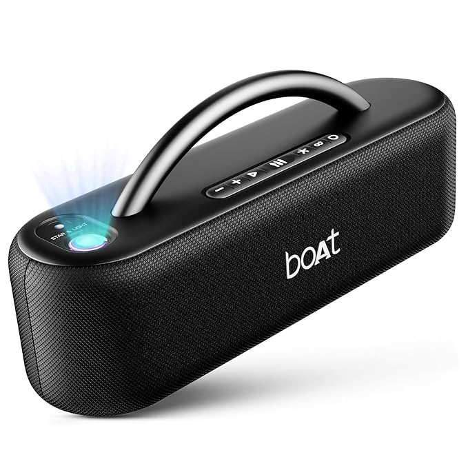 boAt Stone Lumos 60W Bluetooth Speaker w/ 7 LED Projection Modes, Hearables App Support, Dual EQs, Up to 9hrs of Playtime, TWS Feature, Built-in Mic, BT v5.3