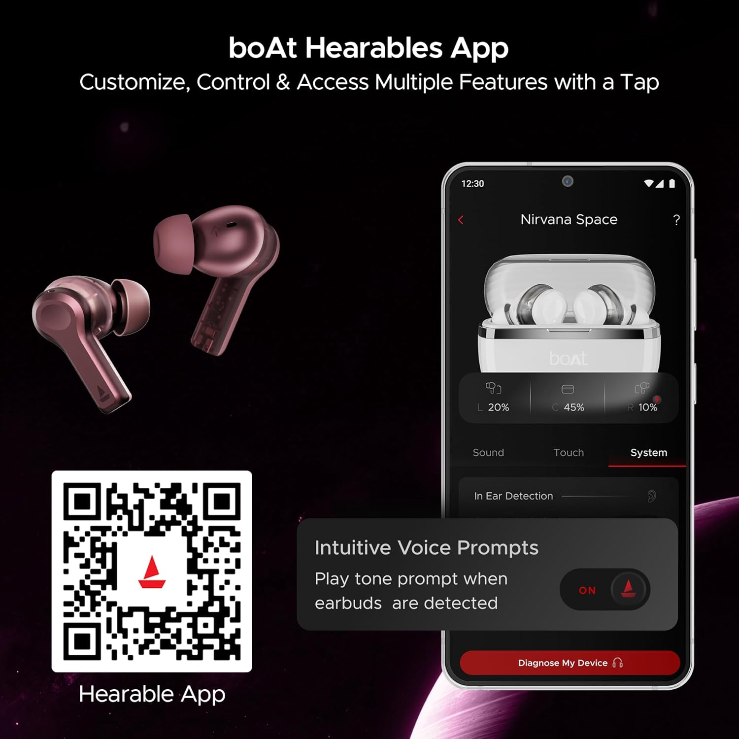 boAt Nirvana Space Truly Wireless in-Ear Earbuds w/ 360º Spatial Audio, ANC (~32dB),100HRS Playback,4 Mics w/AI-ENx™,in-Ear Detection,DLC Drivers, Multipoint Connectivity Ear Buds TWS (Cosmic Black)