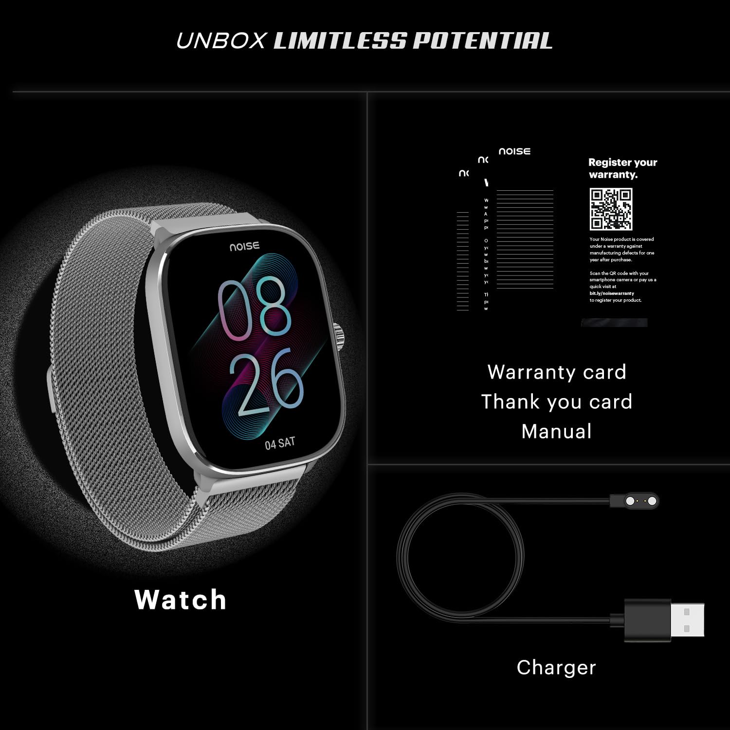 Noise New Macro Smart Watch with 2.0” HD Display,Metallic Finish BT Calling, Functional Crown, 7 Days Battery Life, Sleep Tracking, 200+ Watch Faces (Elite Black)
