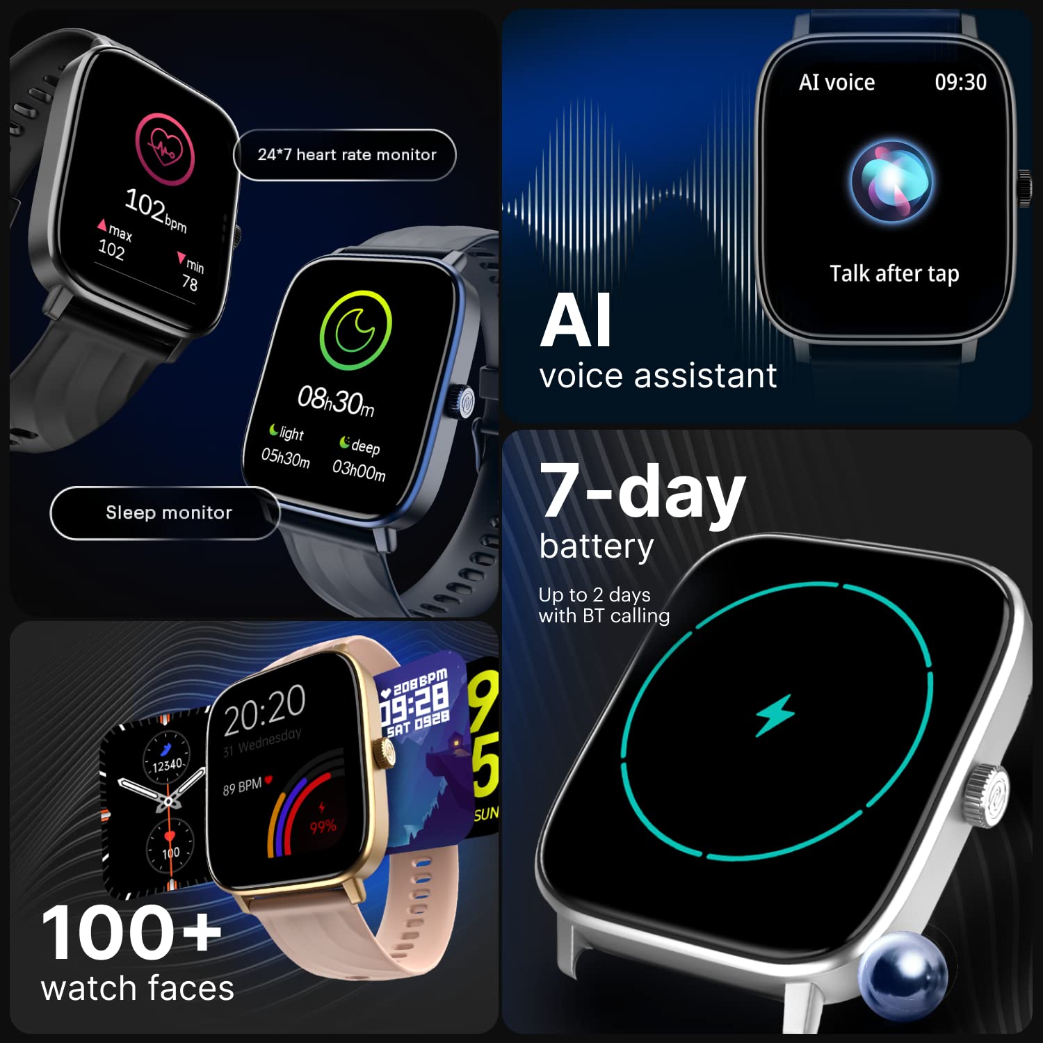 Noise New Macro Smart Watch with 2.0” HD Display,Metallic Finish BT Calling, Functional Crown, 7 Days Battery Life, Sleep Tracking, 200+ Watch Faces (Elite Black)