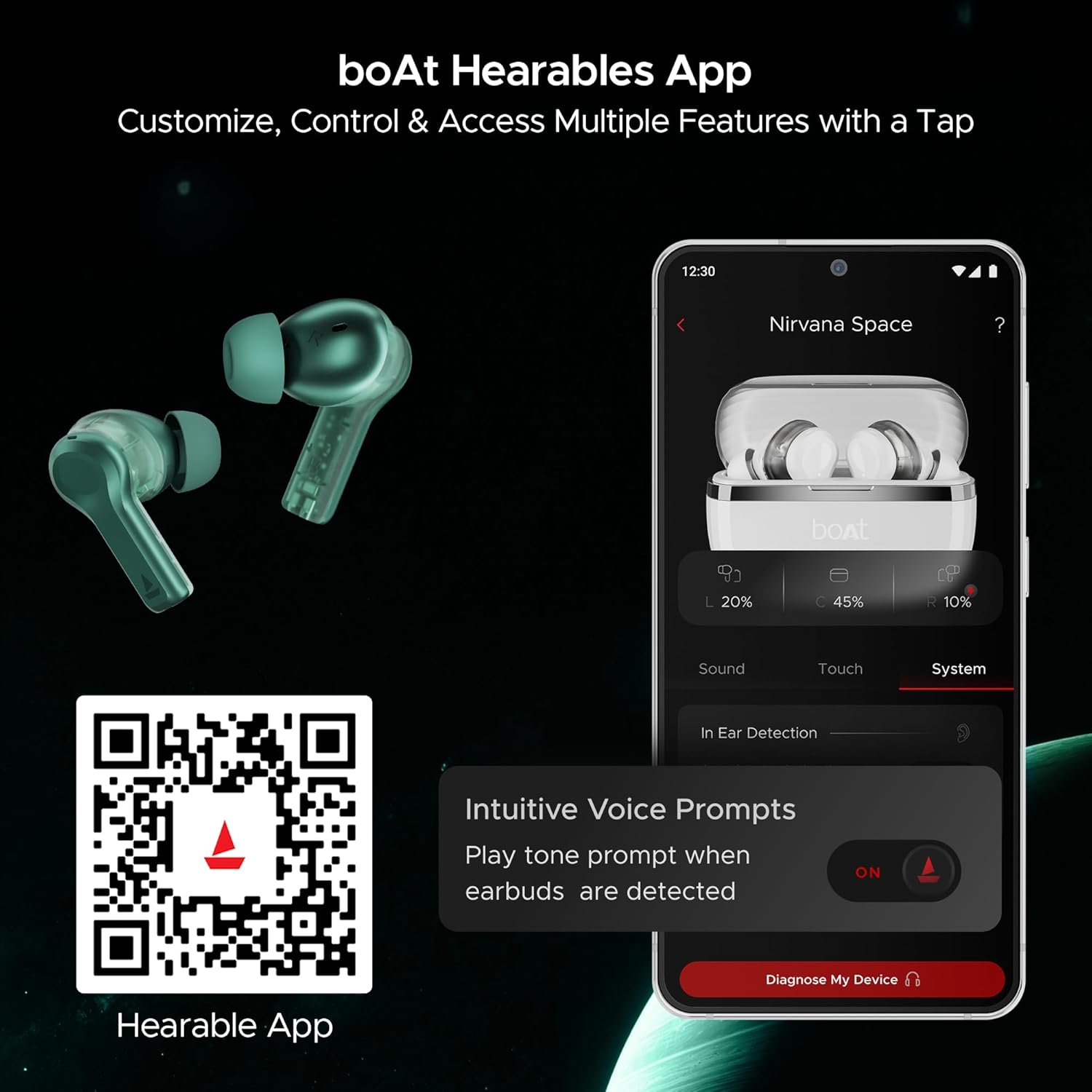 boAt Nirvana Space Truly Wireless in-Ear Earbuds w/ 360º Spatial Audio, ANC (~32dB),100HRS Playback,4 Mics w/AI-ENx™,in-Ear Detection,DLC Drivers, Multipoint Connectivity Ear Buds TWS (Cosmic Black)