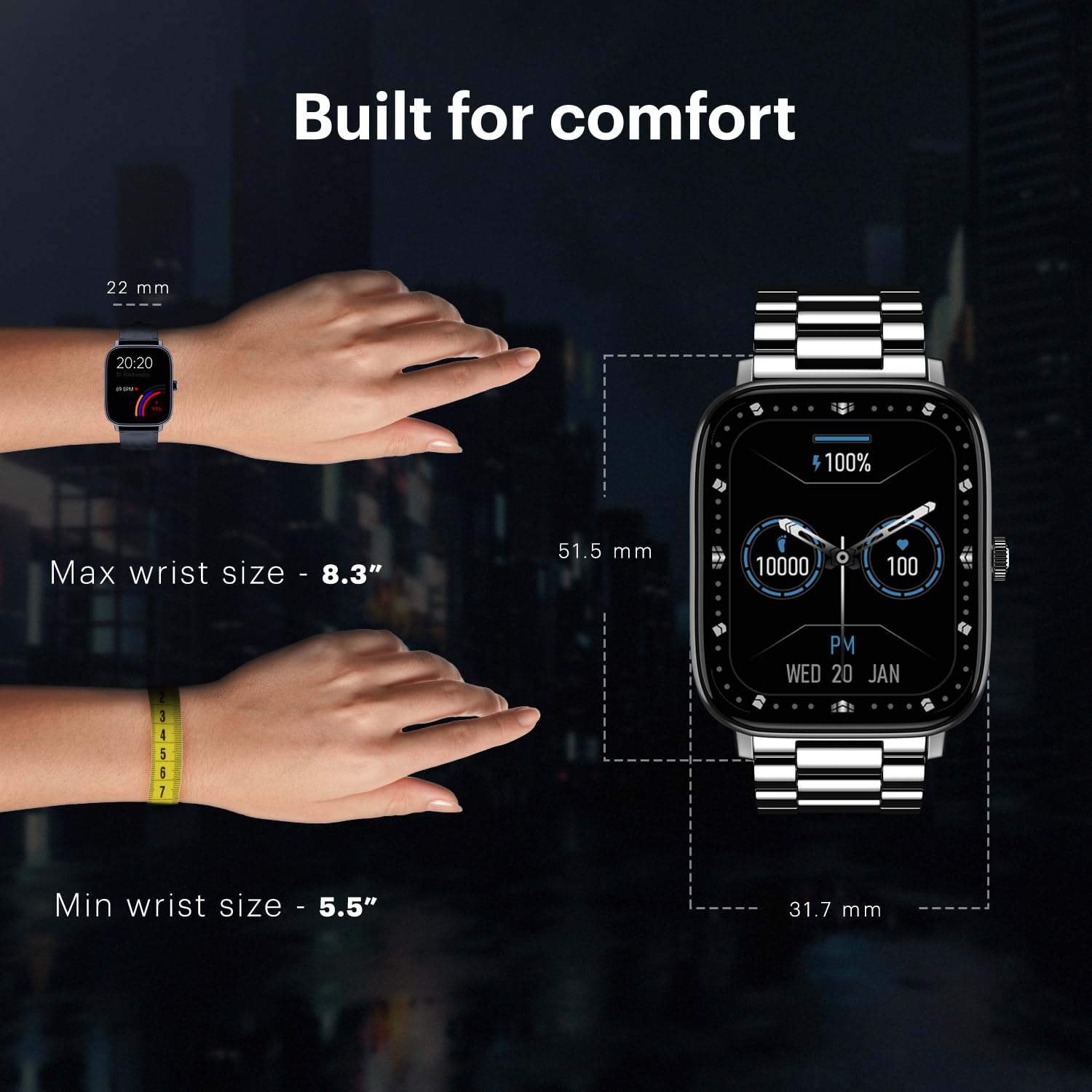 Noise New Macro Smart Watch with 2.0” HD Display,Metallic Finish BT Calling, Functional Crown, 7 Days Battery Life, Sleep Tracking, 200+ Watch Faces (Elite Black)
