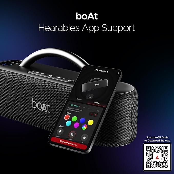 boAt Stone Lumos 60W Bluetooth Speaker w/ 7 LED Projection Modes, Hearables App Support, Dual EQs, Up to 9hrs of Playtime, TWS Feature, Built-in Mic, BT v5.3