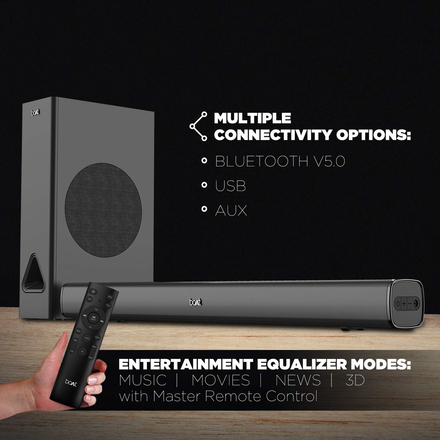 boAt Aavante Bar 4000DA with Dolby Atmos 3D 200 W Bluetooth Soundbar (Premium Black, 2.1 Channel)