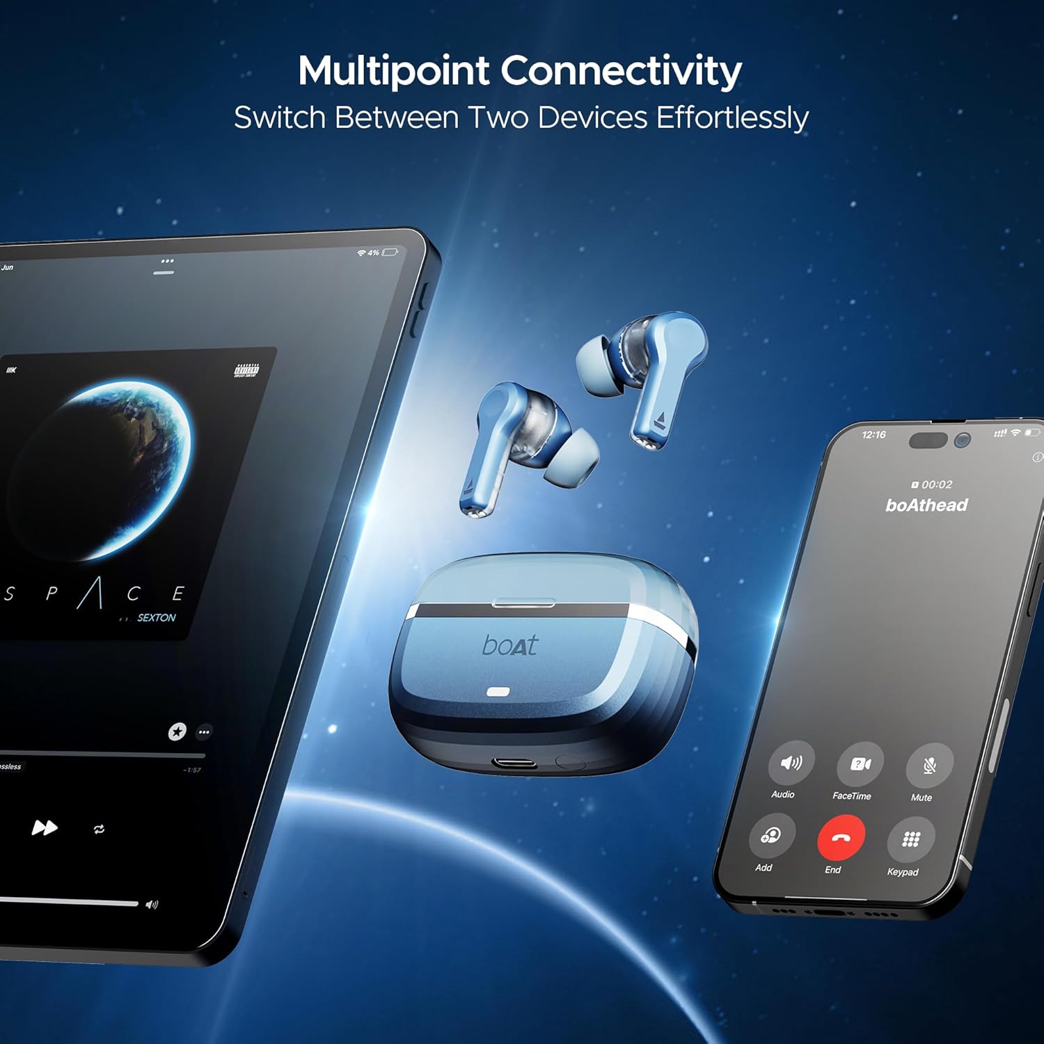 boAt Nirvana Space Truly Wireless in-Ear Earbuds w/ 360º Spatial Audio, ANC (~32dB),100HRS Playback,4 Mics w/AI-ENx™,in-Ear Detection,DLC Drivers, Multipoint Connectivity Ear Buds TWS (Cosmic Black)