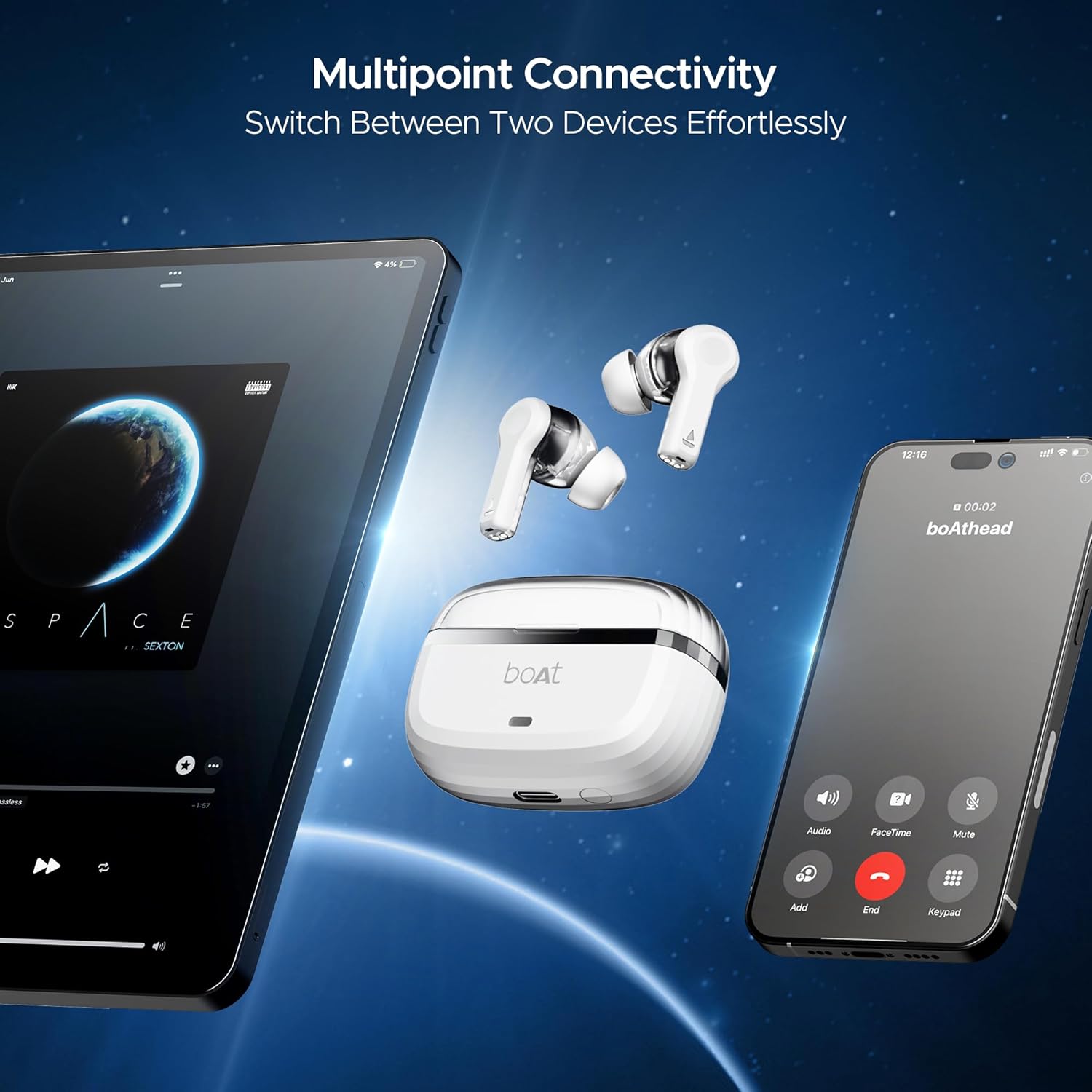 boAt Nirvana Space Truly Wireless in-Ear Earbuds w/ 360º Spatial Audio, ANC (~32dB),100HRS Playback,4 Mics w/AI-ENx™,in-Ear Detection,DLC Drivers, Multipoint Connectivity Ear Buds TWS (Cosmic Black)