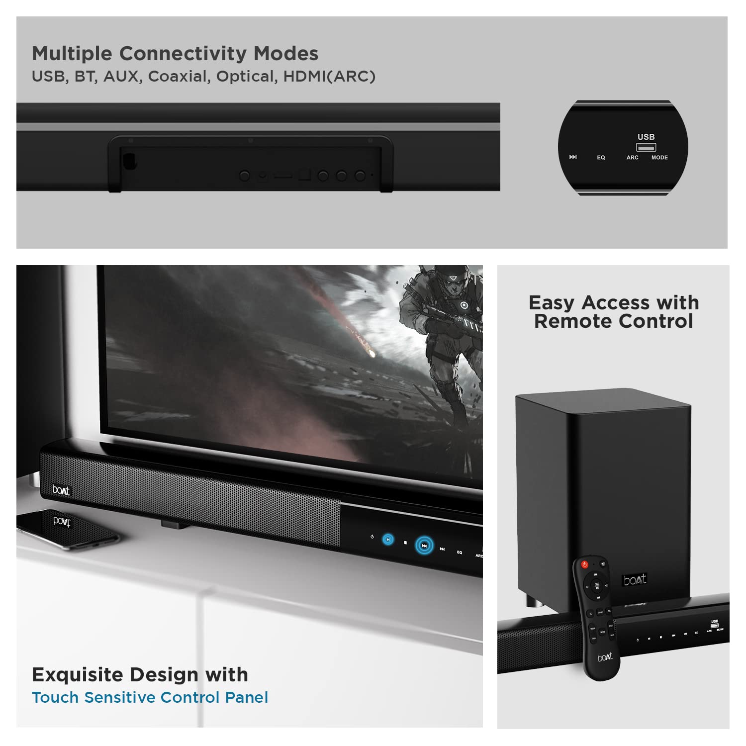 boAt Aavante Bar 4000DA with Dolby Atmos 3D 200 W Bluetooth Soundbar (Premium Black, 2.1 Channel)