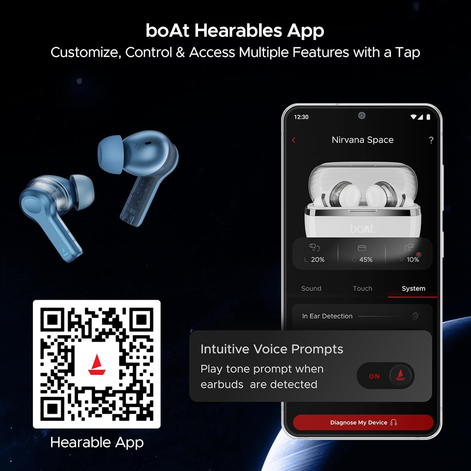 boAt Nirvana Space Truly Wireless in-Ear Earbuds w/ 360º Spatial Audio, ANC (~32dB),100HRS Playback,4 Mics w/AI-ENx™,in-Ear Detection,DLC Drivers, Multipoint Connectivity Ear Buds TWS (Cosmic Black)