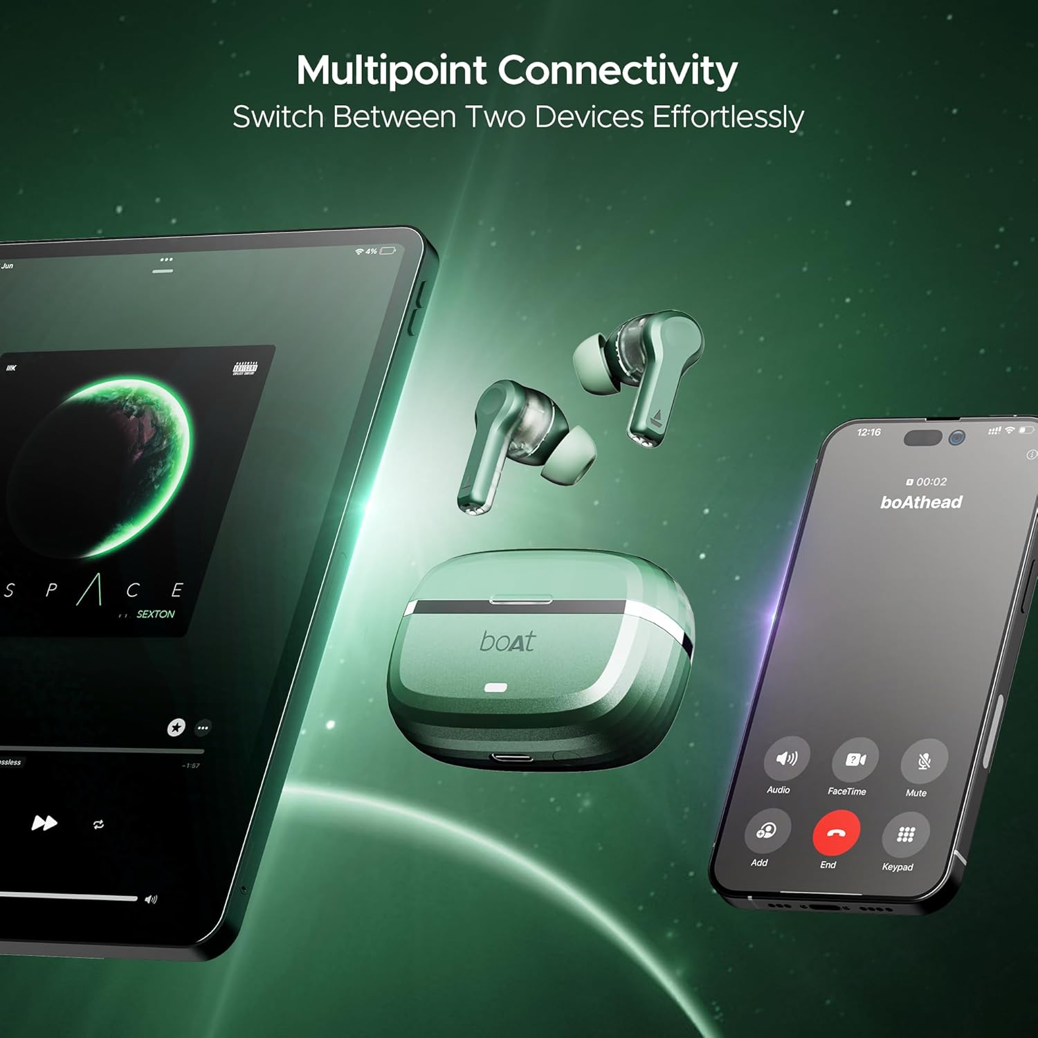 boAt Nirvana Space Truly Wireless in-Ear Earbuds w/ 360º Spatial Audio, ANC (~32dB),100HRS Playback,4 Mics w/AI-ENx™,in-Ear Detection,DLC Drivers, Multipoint Connectivity Ear Buds TWS (Cosmic Black)