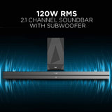boAt Aavante Bar 1500 2.1 Channel Home Theatre Soundbar with 120W Signature Sound, Wired Subwoofer, Multiple Connectivity Modes, Entertainment EQ Modes and Sleek Finish (Black)