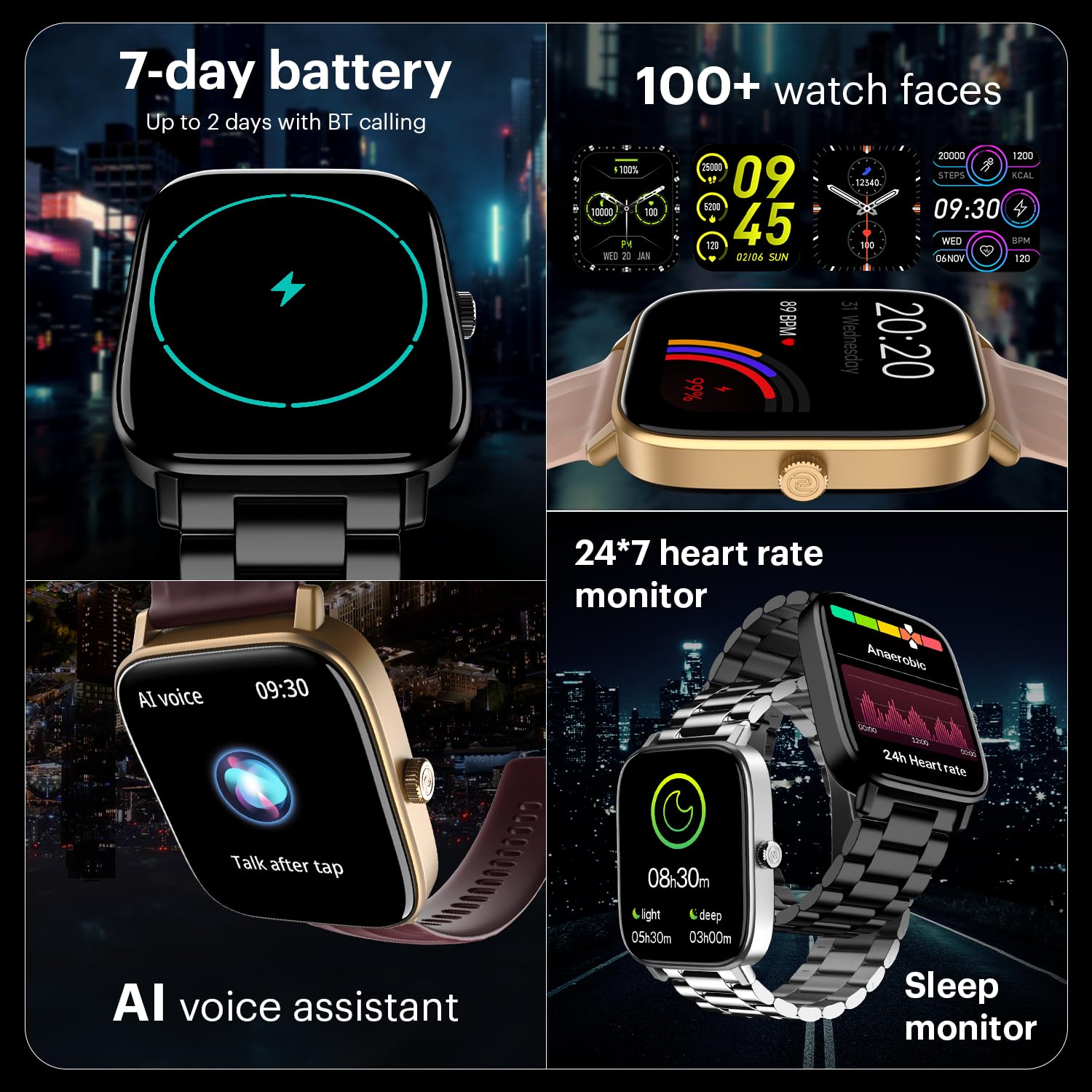 Noise New Macro Smart Watch with 2.0” HD Display,Metallic Finish BT Calling, Functional Crown, 7 Days Battery Life, Sleep Tracking, 200+ Watch Faces (Elite Black)