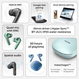 Noise Newly Launched Air Buds Pro 4 in-Ear Truly Wireless Earbuds with Metallic Finish, Hybrid ANC (Upto 40dB), 50H of Playtime, Dual Pairing, Spatial Audio, BT v5.3(Lake Blue)