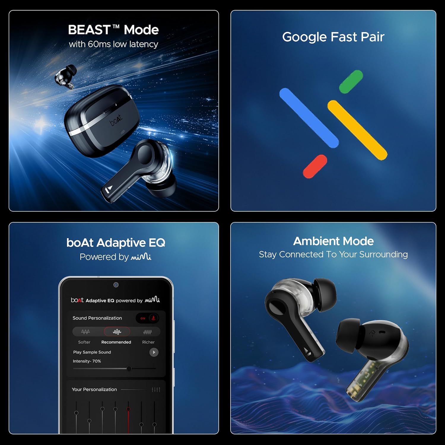 boAt Nirvana Space Truly Wireless in-Ear Earbuds w/ 360º Spatial Audio, ANC (~32dB),100HRS Playback,4 Mics w/AI-ENx™,in-Ear Detection,DLC Drivers, Multipoint Connectivity Ear Buds TWS (Cosmic Black)