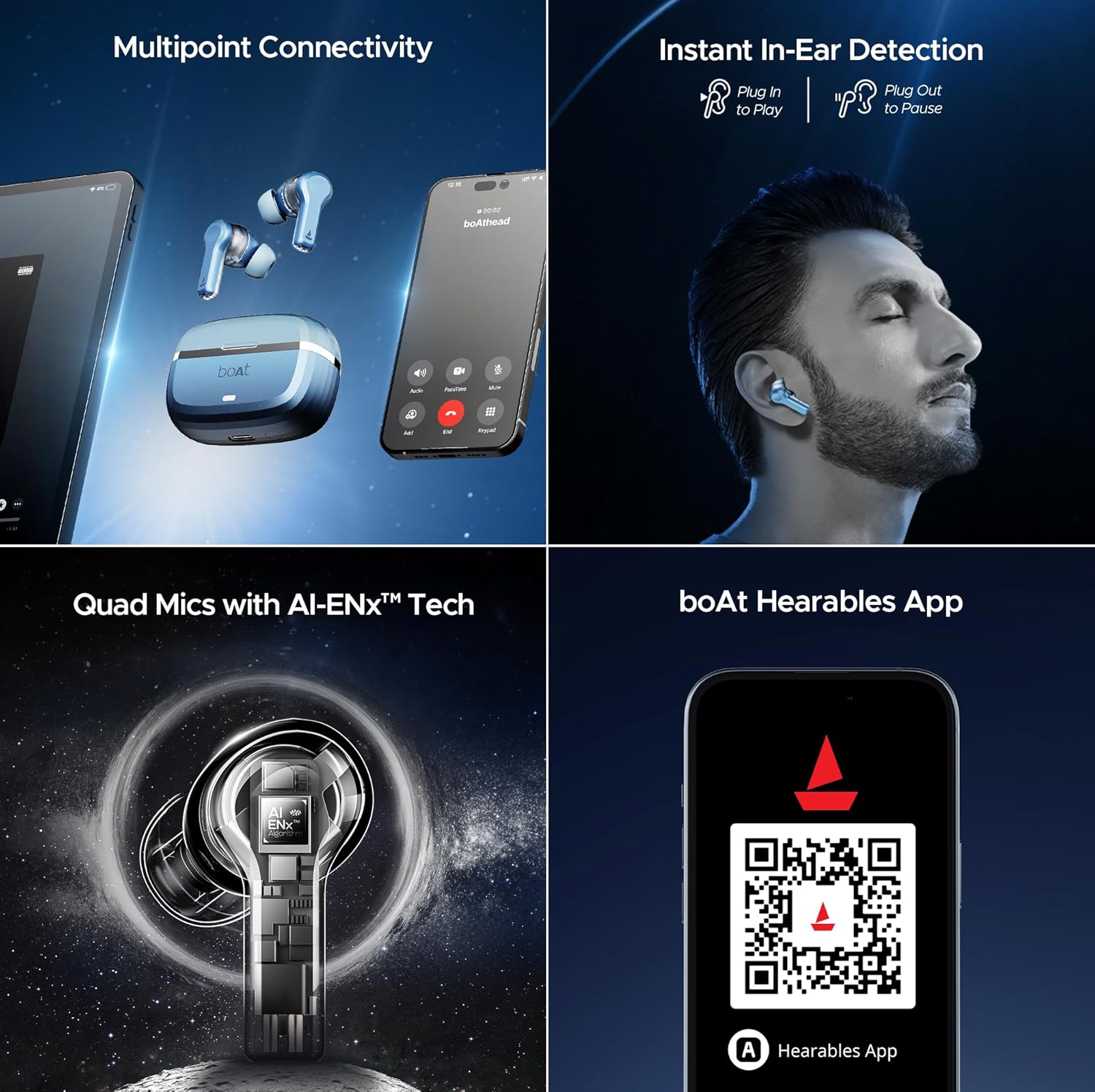 boAt Nirvana Space Truly Wireless in-Ear Earbuds w/ 360º Spatial Audio, ANC (~32dB),100HRS Playback,4 Mics w/AI-ENx™,in-Ear Detection,DLC Drivers, Multipoint Connectivity Ear Buds TWS (Cosmic Black)