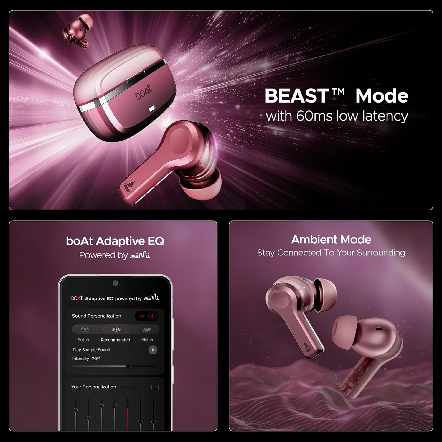 boAt Nirvana Space Truly Wireless in-Ear Earbuds w/ 360º Spatial Audio, ANC (~32dB),100HRS Playback,4 Mics w/AI-ENx™,in-Ear Detection,DLC Drivers, Multipoint Connectivity Ear Buds TWS (Cosmic Black)