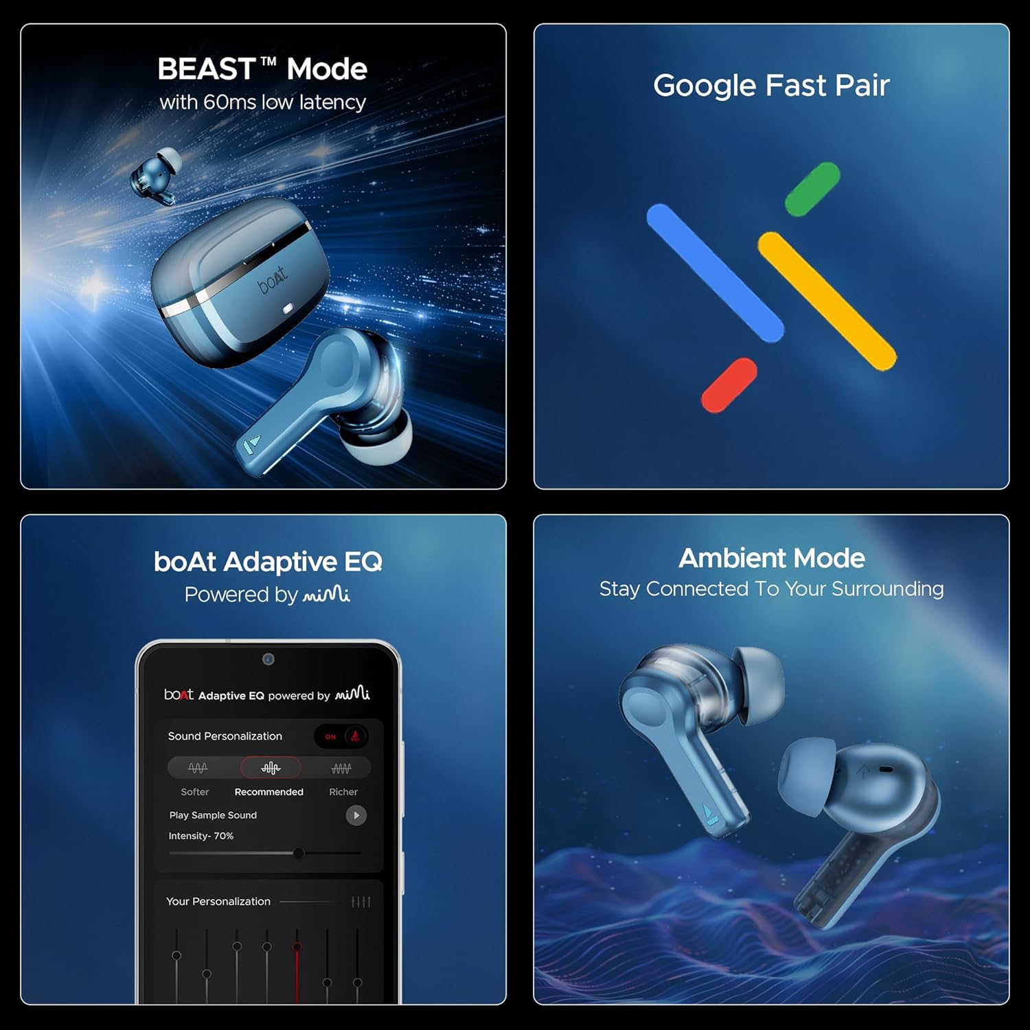 boAt Nirvana Space Truly Wireless in-Ear Earbuds w/ 360º Spatial Audio, ANC (~32dB),100HRS Playback,4 Mics w/AI-ENx™,in-Ear Detection,DLC Drivers, Multipoint Connectivity Ear Buds TWS (Cosmic Black)