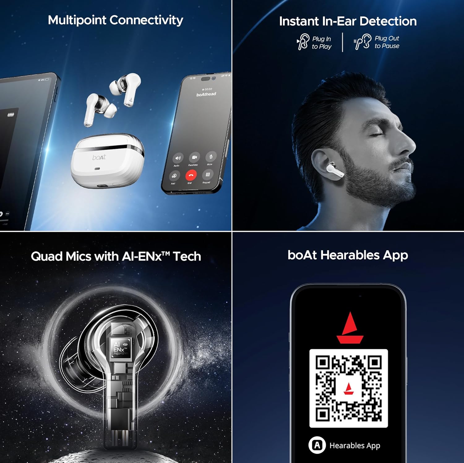 boAt Nirvana Space Truly Wireless in-Ear Earbuds w/ 360º Spatial Audio, ANC (~32dB),100HRS Playback,4 Mics w/AI-ENx™,in-Ear Detection,DLC Drivers, Multipoint Connectivity Ear Buds TWS (Cosmic Black)