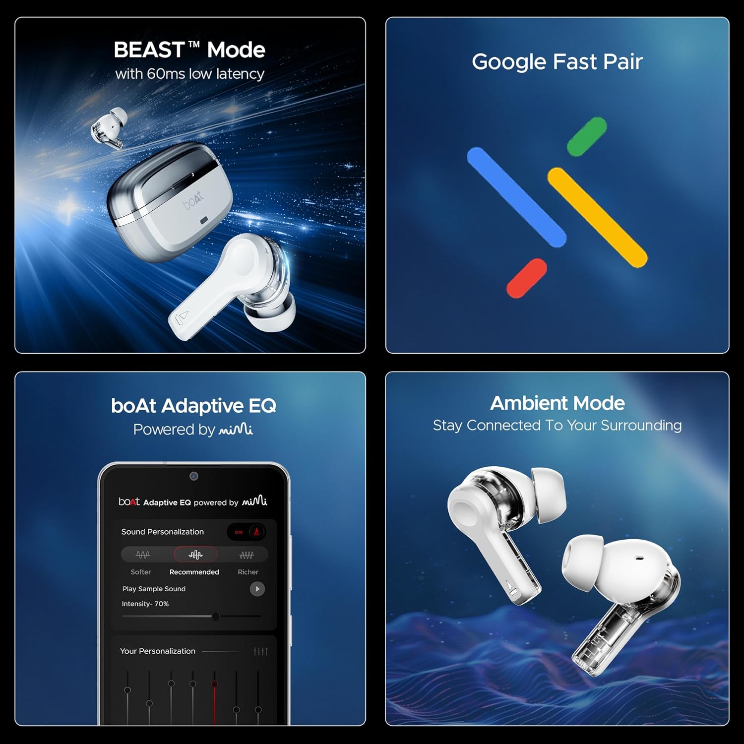 boAt Nirvana Space Truly Wireless in-Ear Earbuds w/ 360º Spatial Audio, ANC (~32dB),100HRS Playback,4 Mics w/AI-ENx™,in-Ear Detection,DLC Drivers, Multipoint Connectivity Ear Buds TWS (Cosmic Black)