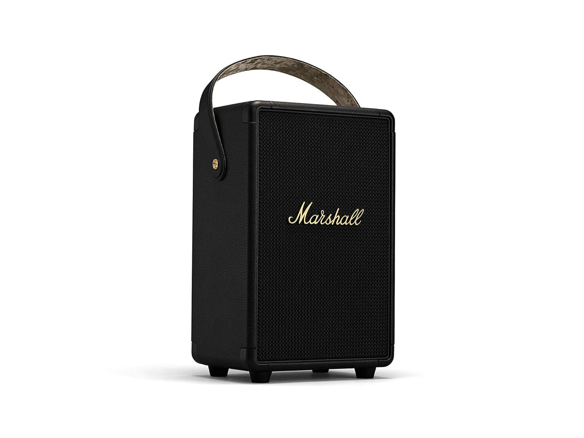 Marshall Tufton Portable Bluetooth Speaker with 20+ Hours of Portable Playtime, (360° Sound), Water-Resistant (IPX2) - Black & Brass.