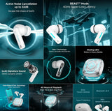 boAt Immortal Airspeed Pro Truly Wireless in- Ear Earbuds w/ 32dB ANC, Beast™ Mode with 40ms Latency, 40hrs Playback, 4 Mics with ENx™, Premium ID w/LEDs & ASAP™ Charge(White Sabre)