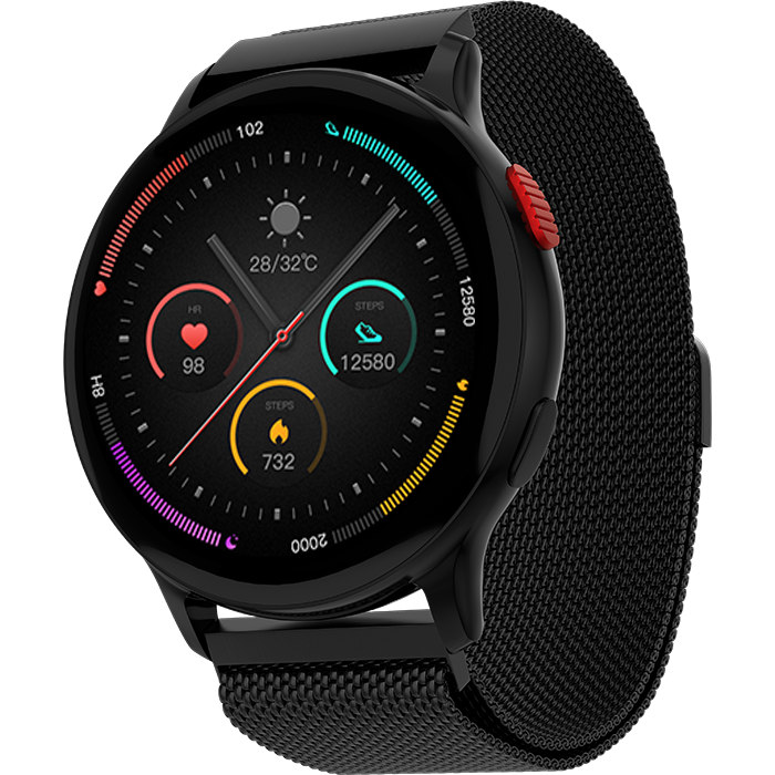 Fireboltt Torrent featuring 36.3mm always-on AMOLED round display, Bluetooth calling, voice assistant, health suite, 100+ sports modes, IP67 water resistant