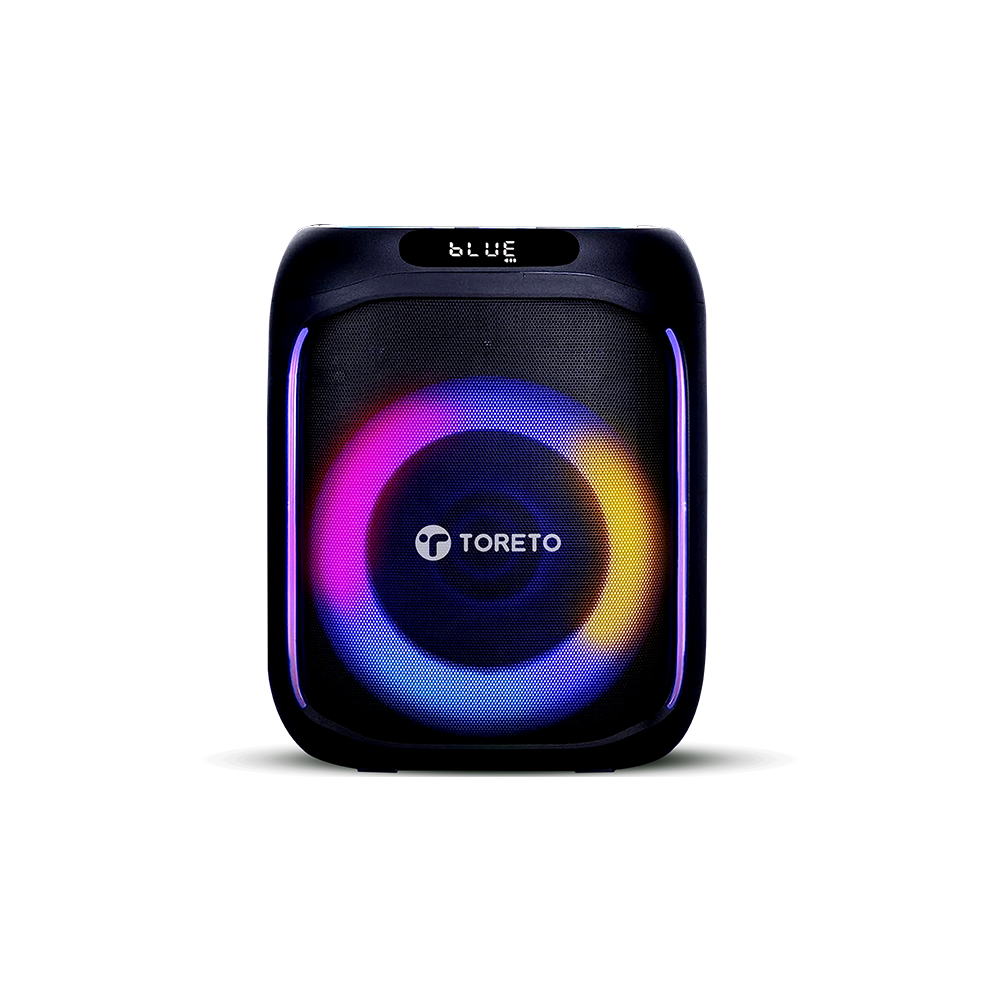 Toreto Party Box 60W Wireless Portable Party Speaker with Bluetooth 5.+EDR | RGB Dynamic Running Light Support TWS/USB/TF Card/AUX Input/Wireless Mic with Recording Feature & Remote